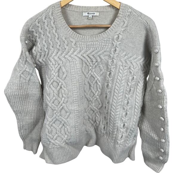 Madewell Size Medium Ivory Bobble Pom Pom Pullover Crewneck - Picture 1 of 5